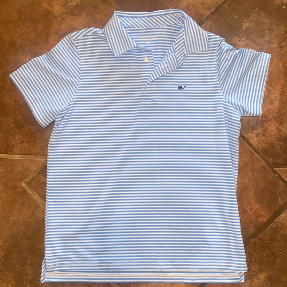 Vineyard Vines Blue and White Striped performance Polo Shirt